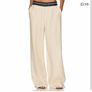 NONchalant Cream Wide-Leg Trousers with Black Trim